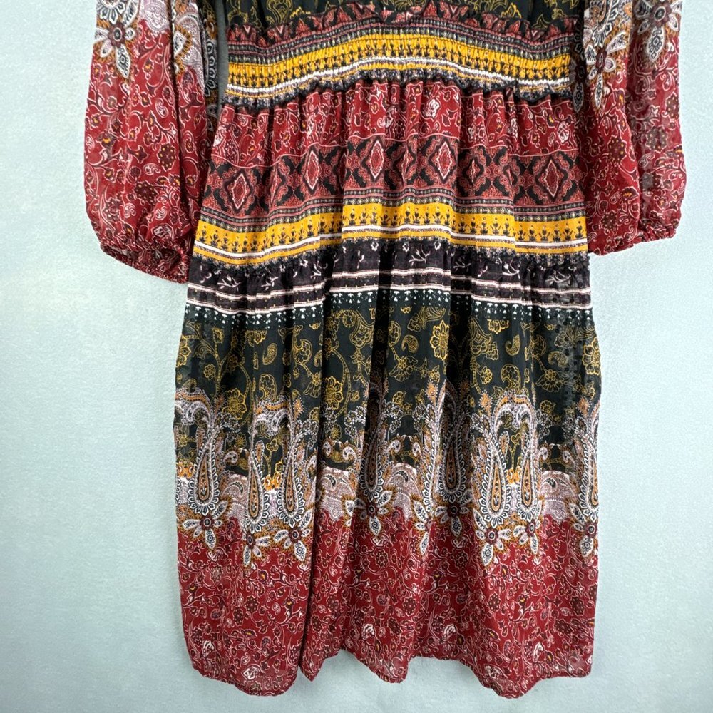 Fig & Flower Dress Womens Large Red Black Pullover Paisley Boho Shirring Tiered - Picture 7 of 15